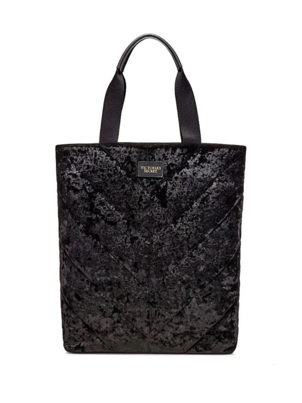 Victoria's Secret Crushed Velvet Quilted Black Tote Bag